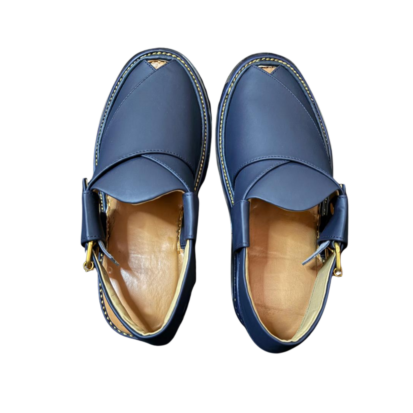 Classic Comfort Blue Pure Leather Peshawari Chappal