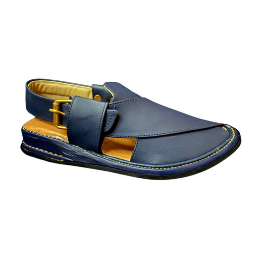 Classic Comfort Blue Pure Leather Peshawari Chappal