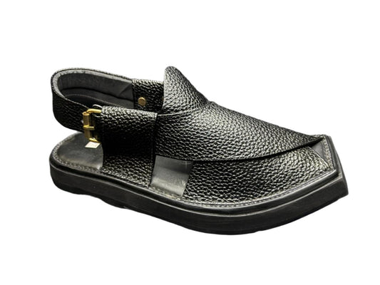 Classic Dot Black Pure Leather Peshawari Chappal