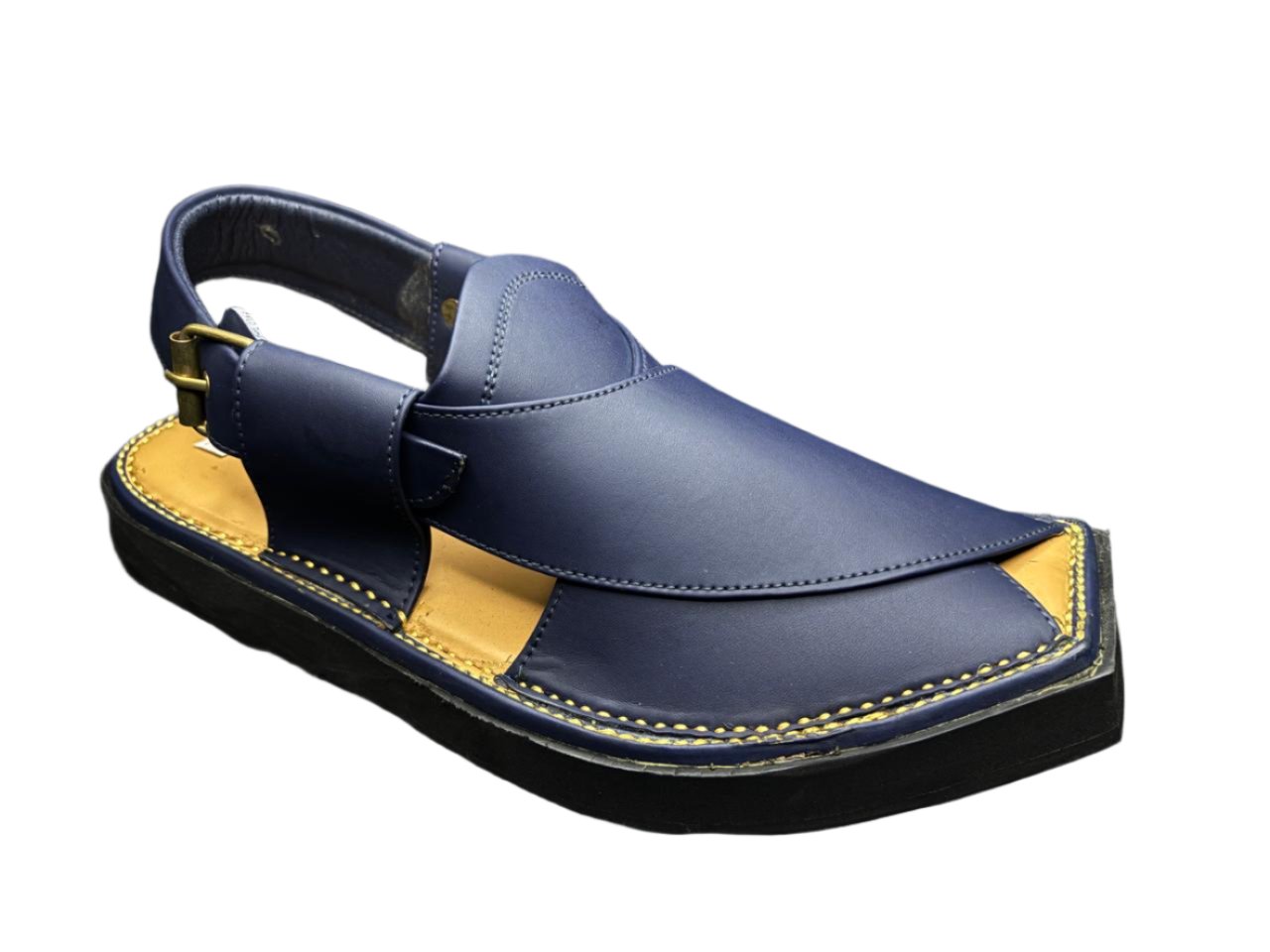 Classic Kaptaan Blue Pure Leather Peshawari Chappal