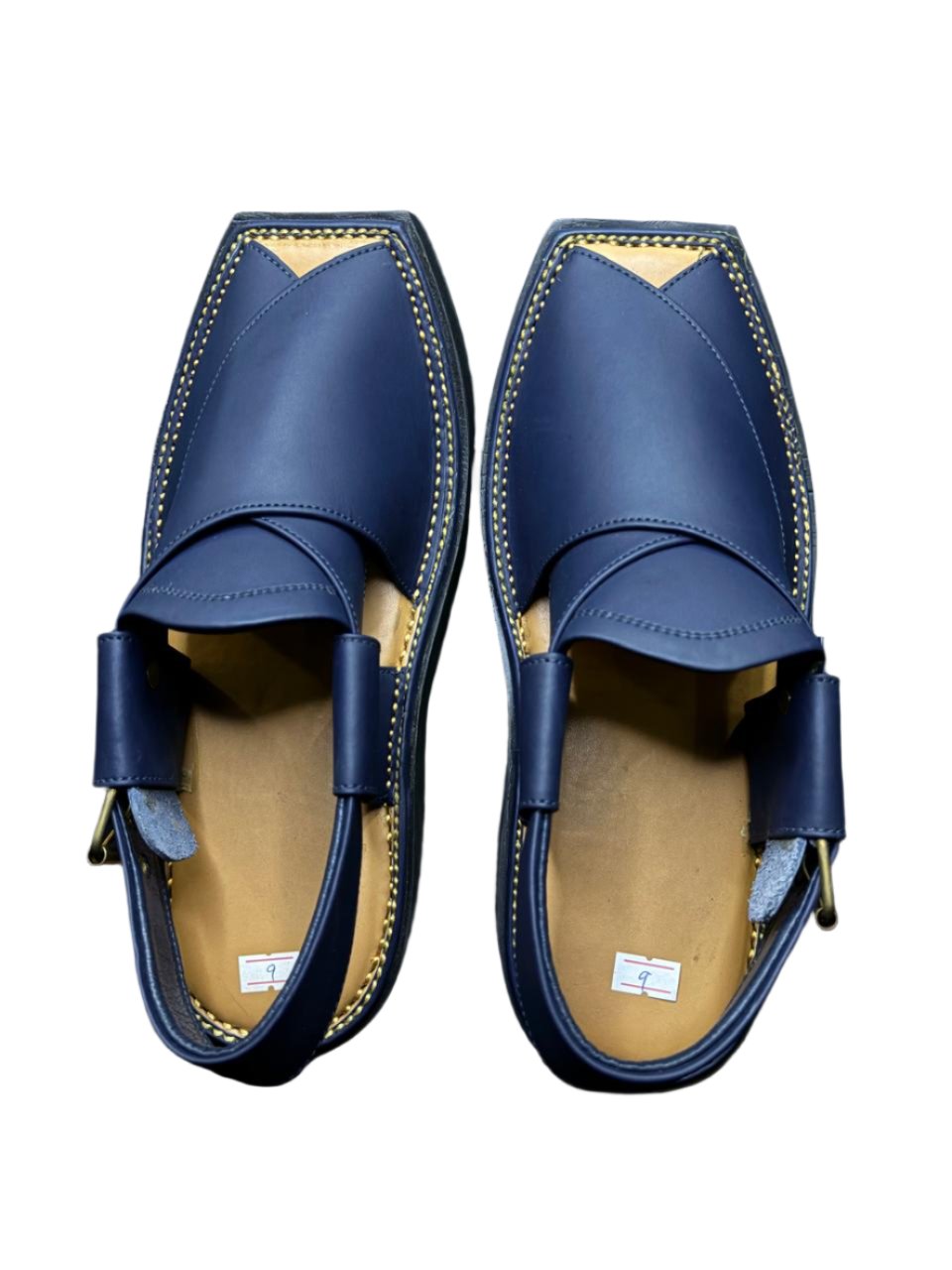 Classic Kaptaan Blue Pure Leather Peshawari Chappal